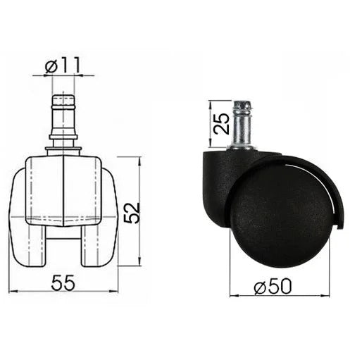 Rodízio em Nylon para Cadeira de Escritório - Kit com 5 Unidades