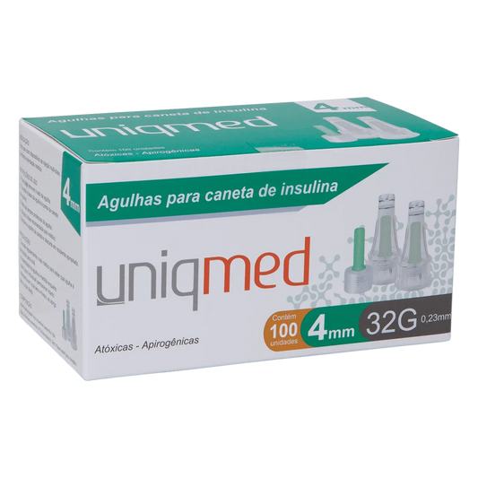 Agulha para Caneta de Insulina Uniqmed 4mm x 32G (0,23mm) - Caixa com 100 unidades
