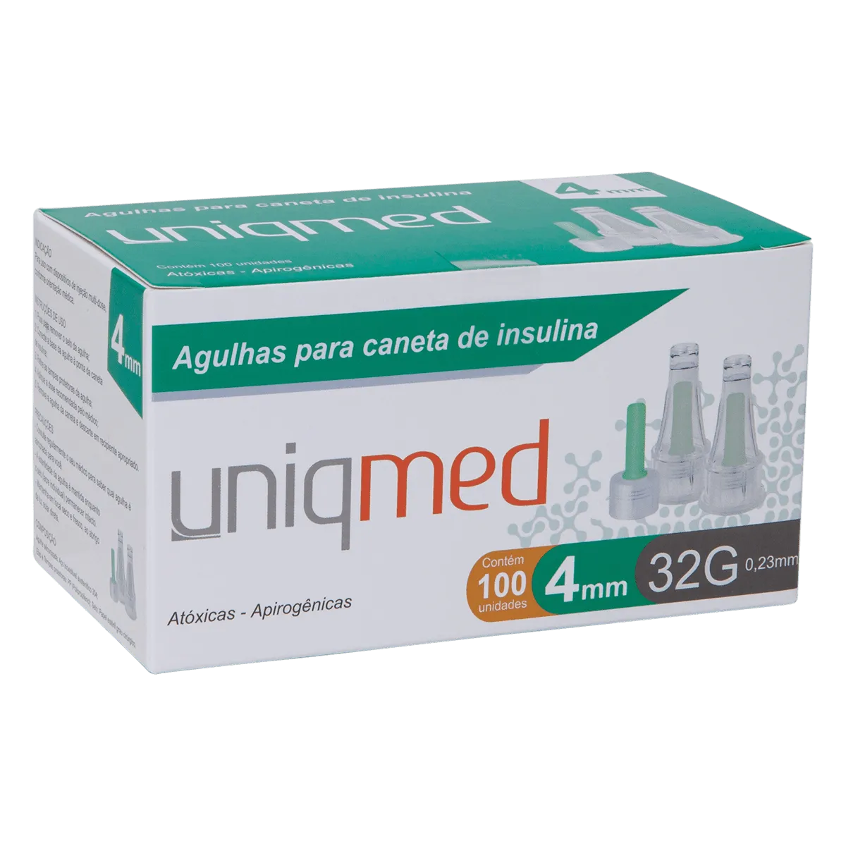Agulha para Caneta de Insulina Uniqmed 4mm x 32G (0,23mm) - Caixa com 100 unidades