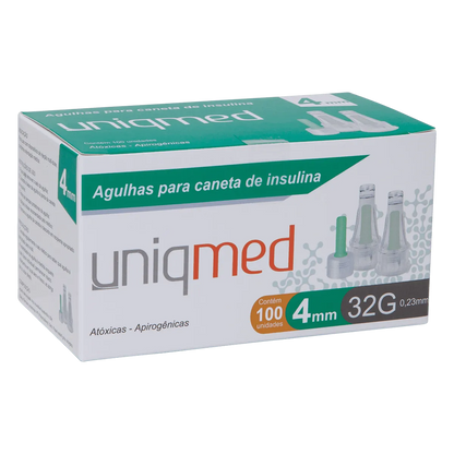 Agulha para Caneta de Insulina Uniqmed 4mm x 32G (0,23mm) - Caixa com 100 unidades