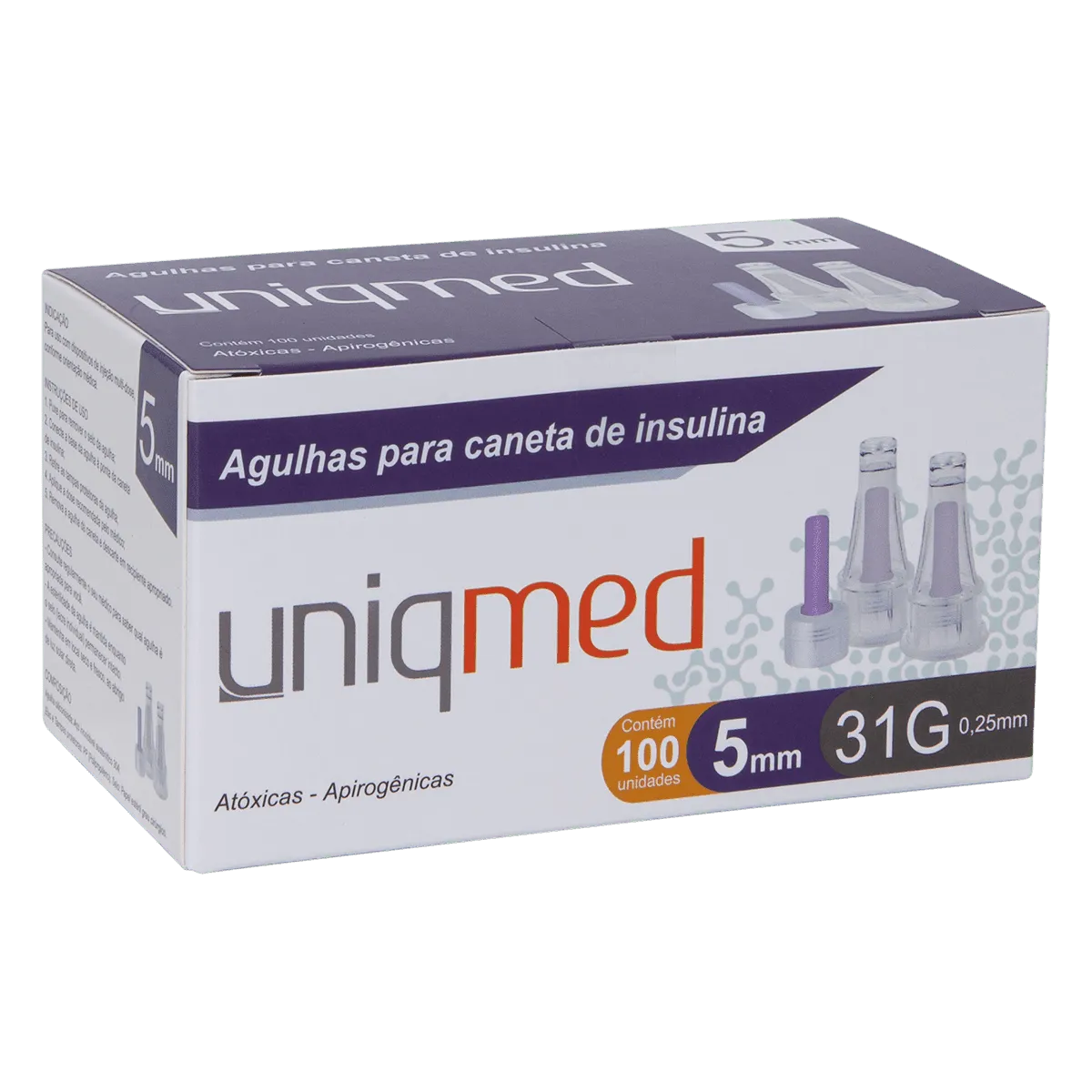 Agulha para Caneta de Insulina Uniqmed 5mm x 31G (0,25mm) - Caixa com 100 unidades