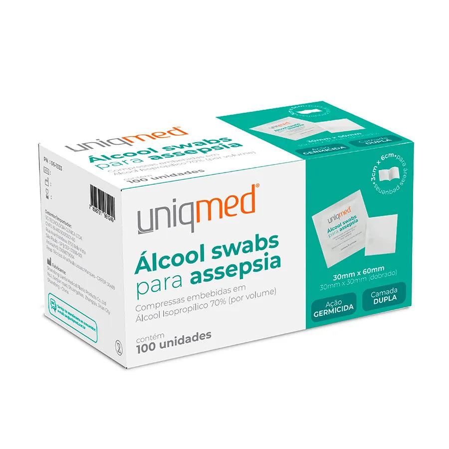 Álcool Swabs Uniqmed - Caixa com 100 unidades